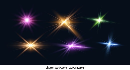 Collection of Colorful Transparent Lens Flare Effects. Glowing Light Effect