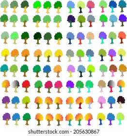 collection of colorful trees. Set of retro silhouette trees. Vector. Trees simple green.