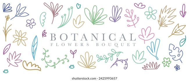 Collection of colorful tropical leaf pattern shapes, abstract art vector illustration for various printing needs