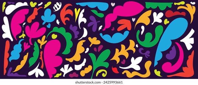 Collection of colorful tropical leaf pattern shapes, abstract art vector illustration for various printing needs