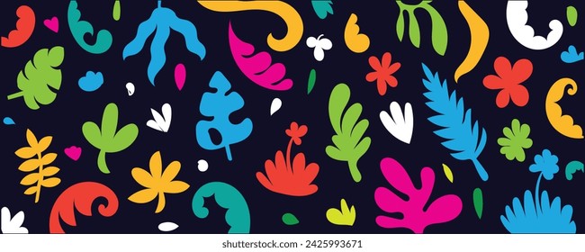 Collection of colorful tropical leaf pattern shapes, abstract art vector illustration for various printing needs