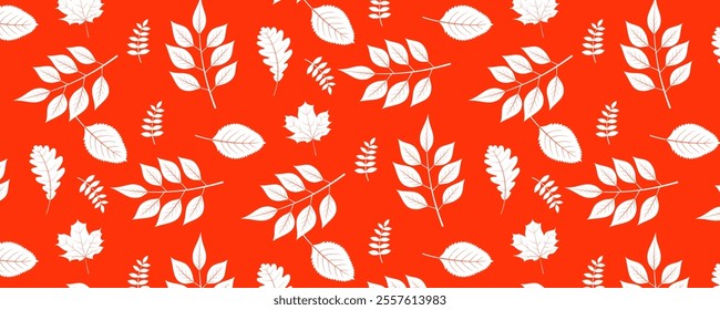 collection of colorful tropical leaves in various shapes and sizes, leaves seamless pattern on a various background.