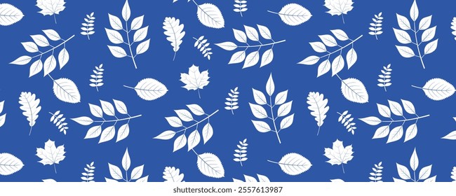 collection of colorful tropical leaves in various shapes and sizes, leaves seamless pattern on a various background.