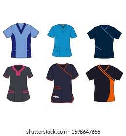 A collection of colorful and uniform scrubs for nurses and doctors