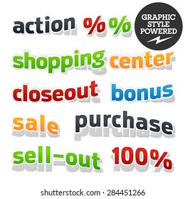 Collection of colorful and useful vector illustrations for shopping, sale and business