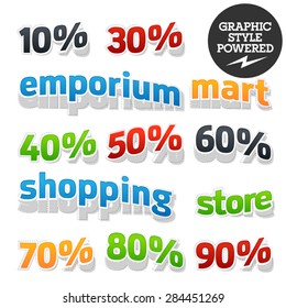 Collection of colorful and useful vector illustrations for shopping, sale and business
