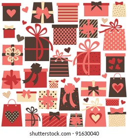 Collection of colorful Valentine/birthday/Christmas presents isolated on white. Raster version available in my portfolio