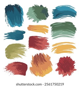 A collection of colorful vector brush strokes on a white background