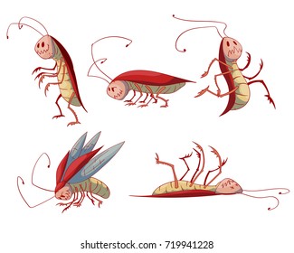 Collection of colorful vector cartoon cockroaches