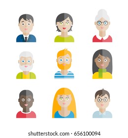 Collection of colorful vector flat people avatars for web, print, mobile apps design