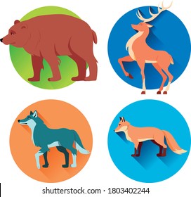 collection of colorful vector forest animals without lines