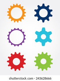 A collection of colorful vector gears and cogs