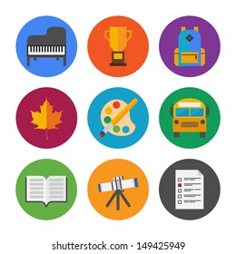 Collection of colorful vector icons in modern flat design style on school and education theme.  Isolated on white background. 