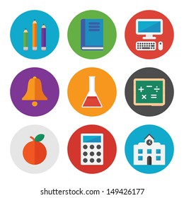 Collection of colorful vector icons in modern flat design style on learning and education theme.  Isolated on white background. 