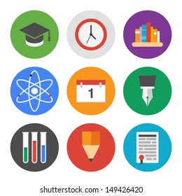 Collection of colorful vector icons in modern flat design style on knowledge and education theme.  Isolated on white background. 