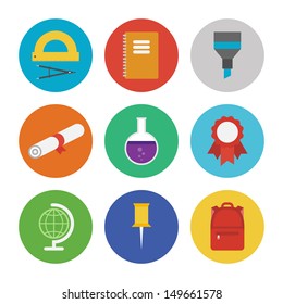 Collection of colorful vector icons in modern flat design style on education and learning theme. Isolated on white background. 