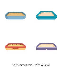Collection of colorful vector illustrations of empty rectangular ceramic and metal baking dishes