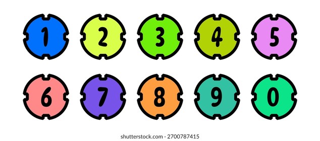 Uma coleção de números vetoriais coloridos de zero a nove. Ícones que representam números de 0 a nove.
