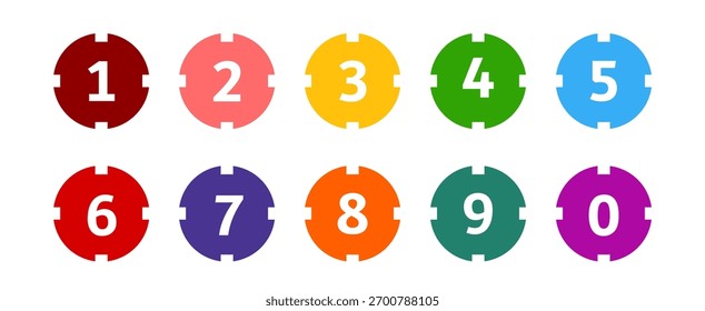 Uma coleção de números vetoriais coloridos de zero a nove. Ícones que representam números de 0 a nove.