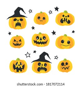 Collection of colorful vector pumpkin heads for Halloween