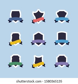 Collection of Colorful Vector Shield Badges with Ribbons