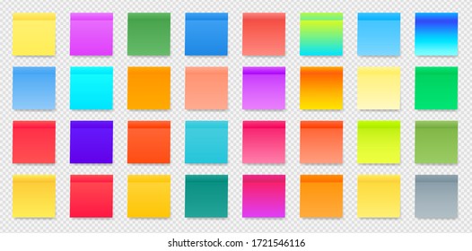 Collection of colorful vector sticky notes, transparent shadows. Vector illustration.