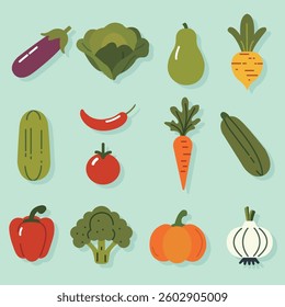 Collection of colorful vegetables, vector illustration