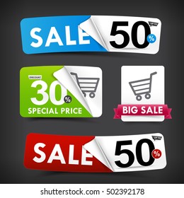 Collection of colorful web tag banner promotion sale discount style vector illustration eps10