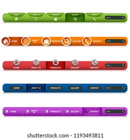 Collection colorful website navigation in different design variants