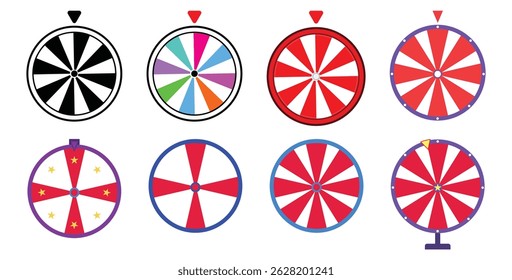 Collection of Colorful Wheel of Fortune Designs. A Roulette Isolated Random Wheel illustration.