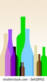 Collection of Colorful Wine Bottles - Vector Illustration