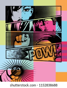 Collection of colorfull Pop Art pattern. Card vector illustration.