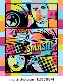 Collection of colorfull Pop Art pattern. Card vector illustration.