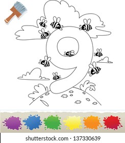 Collection Coloring Book for Kids: Number 9, Bee