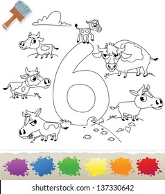 Collection Coloring Book for Kids: Number 6, Cows