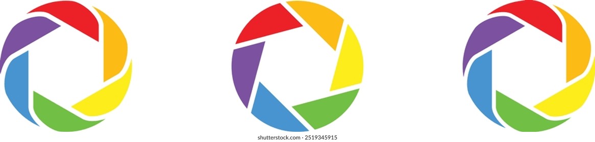 Colección de iconos vectoriales de colores de símbolos de diafragma de lente de cámara. Vector negro obturador de la cámara. Señal de objetivo de cámara aislada. Colección de icono de enfoque fotográfico. Ilustración vectorial