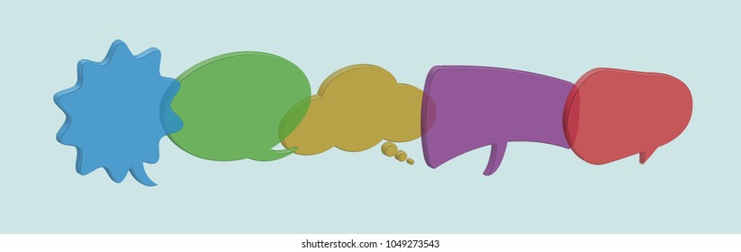 Collection of colourful 3D transparent speech bubbles in vector graphics