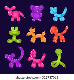 Collection of colourful animal-shaped balloons set of vector illustrations