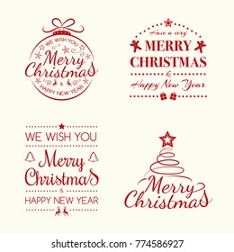 Collection of colourful Christmas ornaments with greetings. Vector.