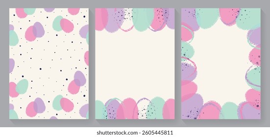 Collection of colourful Easter backgrounds with eggs. Abstract style frame. Vector illustration