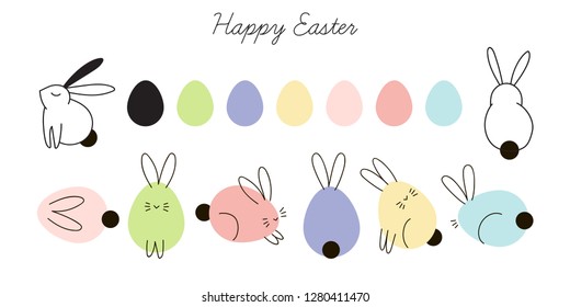 Collection of colourful Easter bunny and egg. Flat vector graphics.