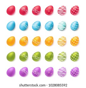 Collection of colourful easter eggs isolated on white. Vector illustration