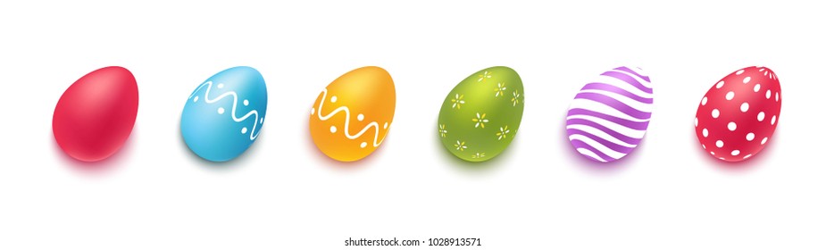 Collection of colourful easter eggs isolated on white. Vector illustration