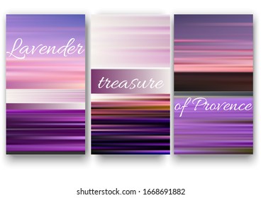Colección de fondos de degradado colorido para diseño de portada o papel tapiz para smartphone. Brillantes colores violeta de lavanda en Provenza. 