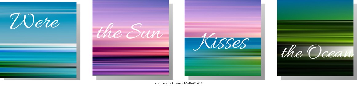 Colección de fondos de degradado colorido para diseño de portada o papel tapiz para smartphone. Brillantes colores veraniegos de océano, mar, playa de islas tropicales, flores, cielo. 