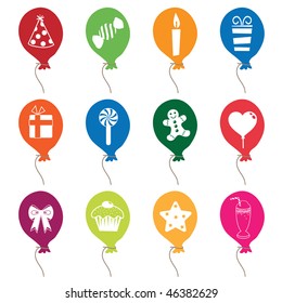 collection of colourful party balloons with motifs