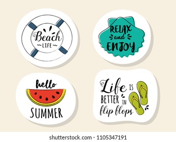 Collection of colourful summer icons. Vector.