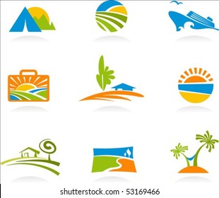 Collection of colourful tourism and vacation icons