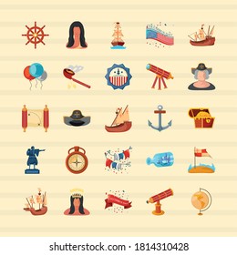colección de iconos de día de columbus, diseño de ilustración vectorial