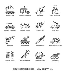 Colección de iconos de estilo lineal de combate 

